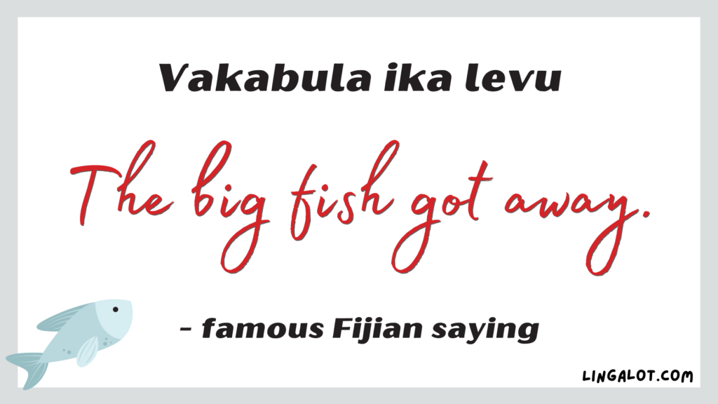 Famous Fijian saying which reads 'the big fish got away'.