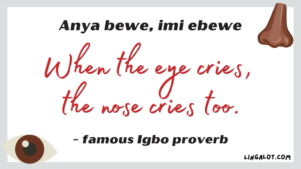 Famous Igbo proverb which reads 'when the eye cries, the nose cries too'.