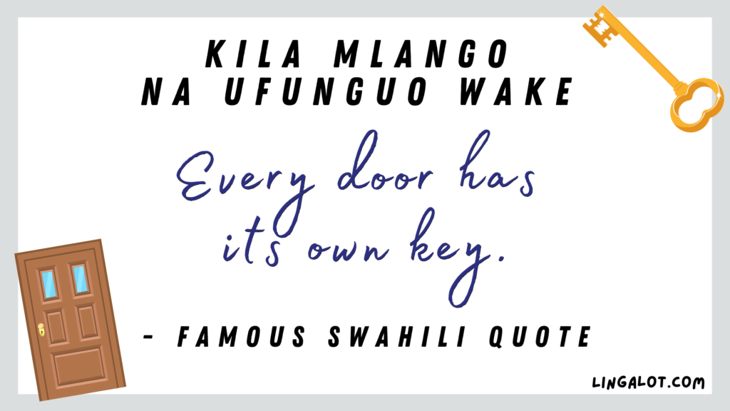 Famous Swahili quote which reads 'every door has its own key'.