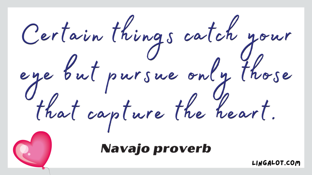 Famous Navajo proverb which reads 'certain things catch your eye but pursue only those that capture the heart'.