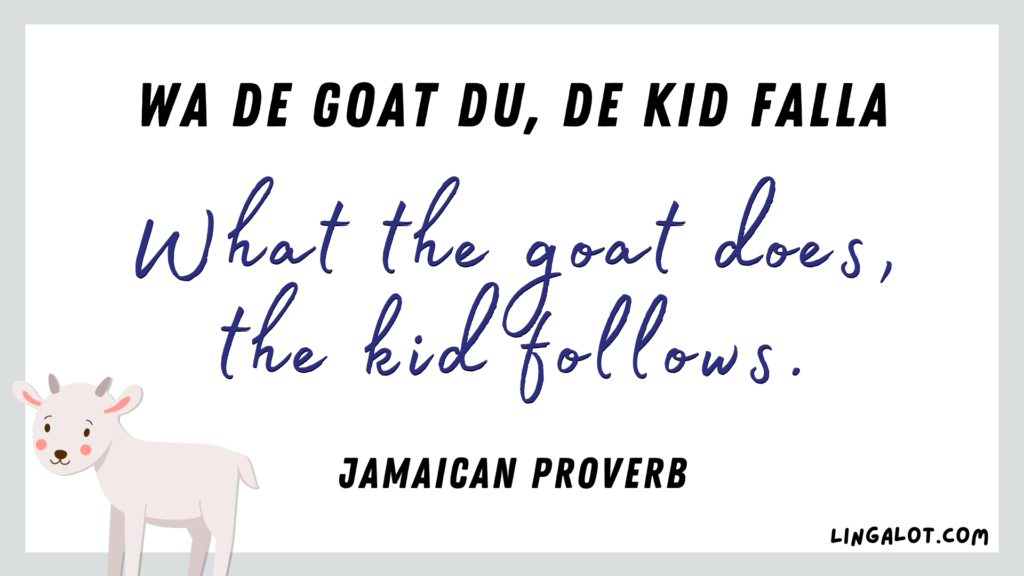 Jamaican proverb which reads 'what the goat does, the kid follows'.