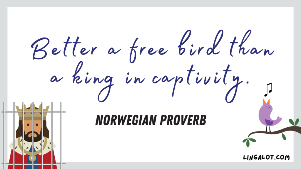 Famous Norwegian proverb which reads 'better a free bird than a king in captivity'.