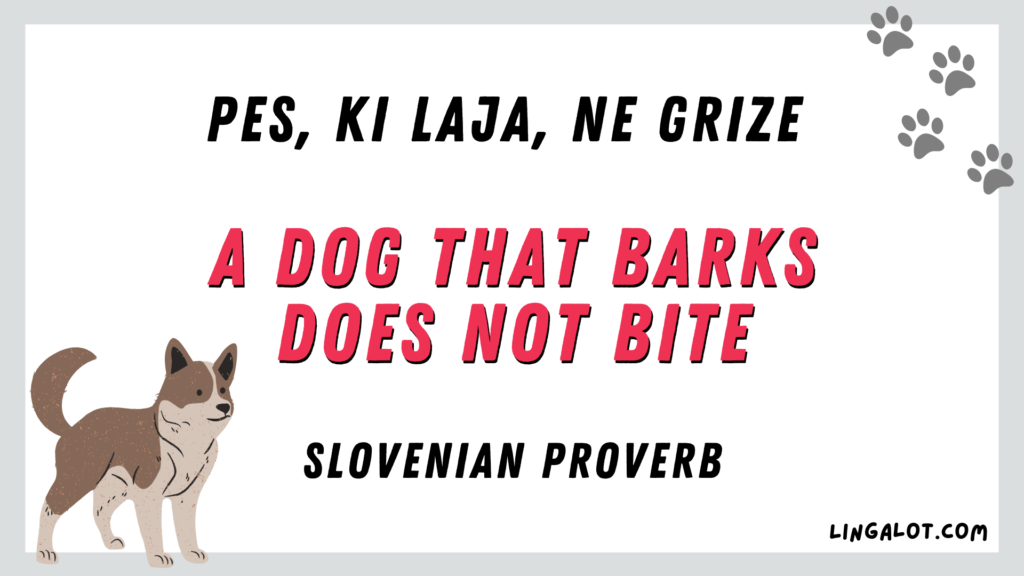 Slovenian proverb that reads 'a dog that barks does not bite'.