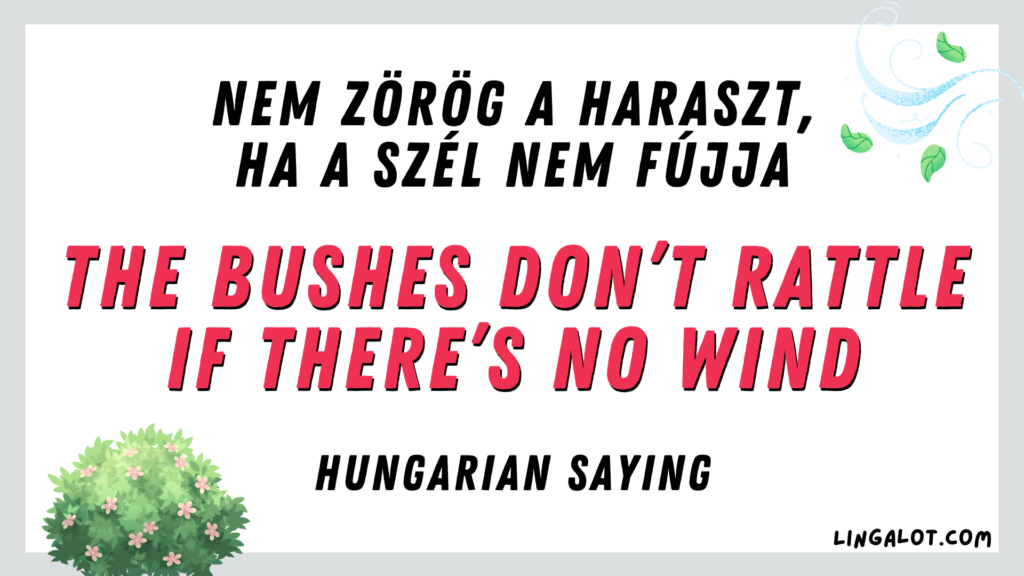 Hungarian saying which reads 'the bushes don’t rattle if there’s no wind'.