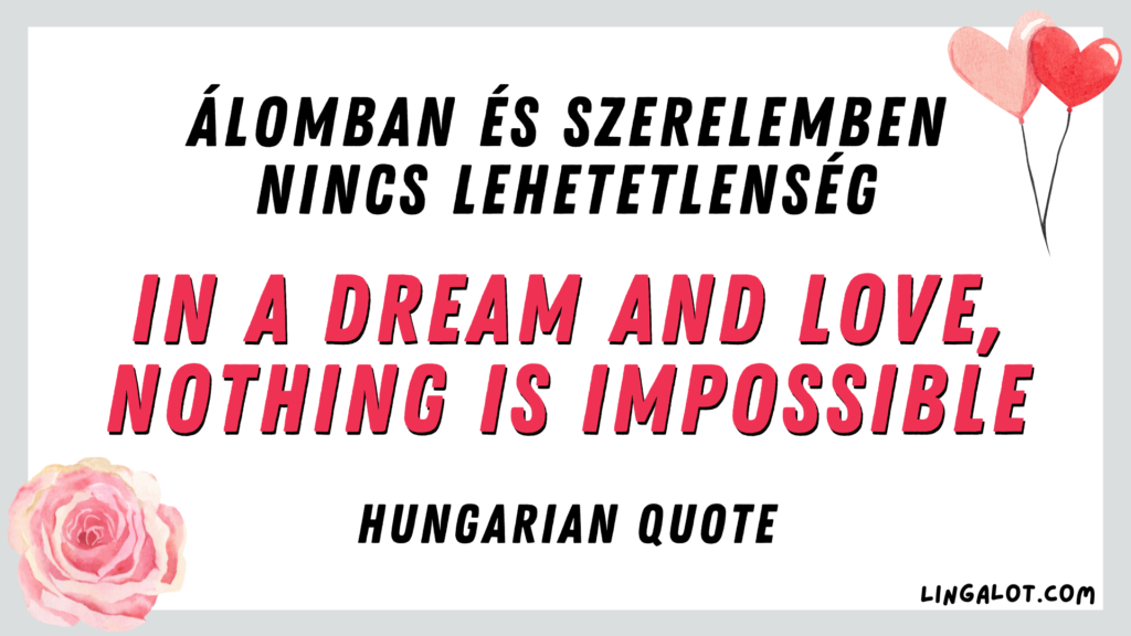 Hungarian quote which reads 'in a dream and love, nothing is impossible'.