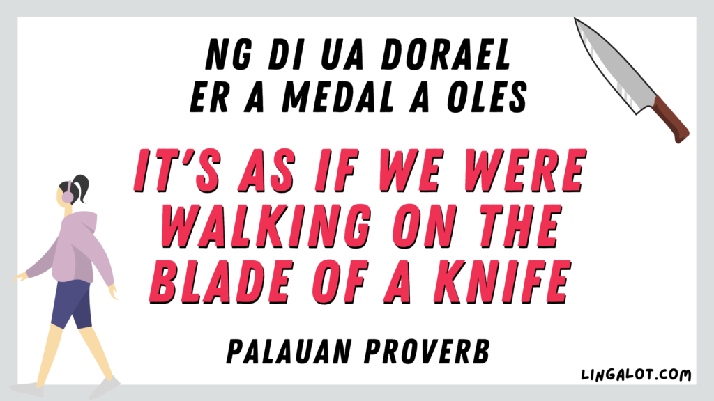 Palauan proverb which reads 'it's as if we were walking on the blade of a knife'.
