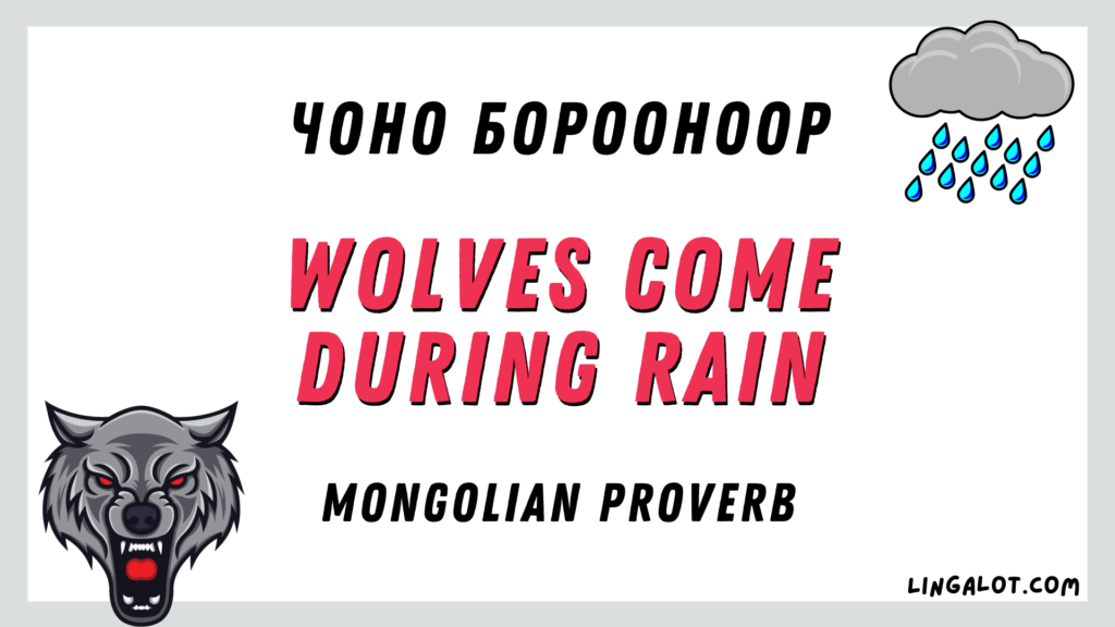 Mongolian proverb which reads 'wolves come during rain'.