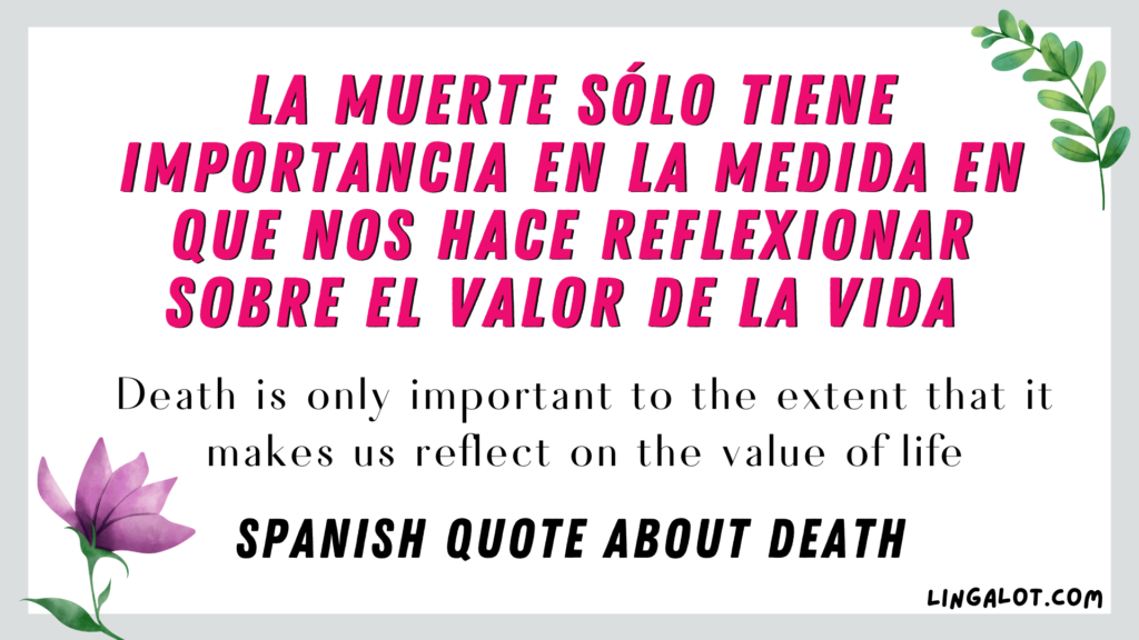 Spanish quote about death which reads 'Death is only important to the extent that it makes us reflect on the value of life'.